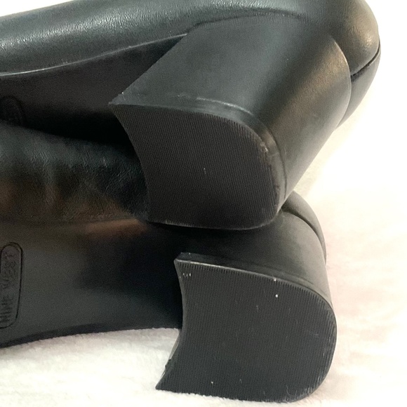 BLACK NINE WEST ISSA BLOCK HEEL MINIMALIST DRESSY COMFORT LEATHER PUMPS SZ 6M - Picture 12 of 14